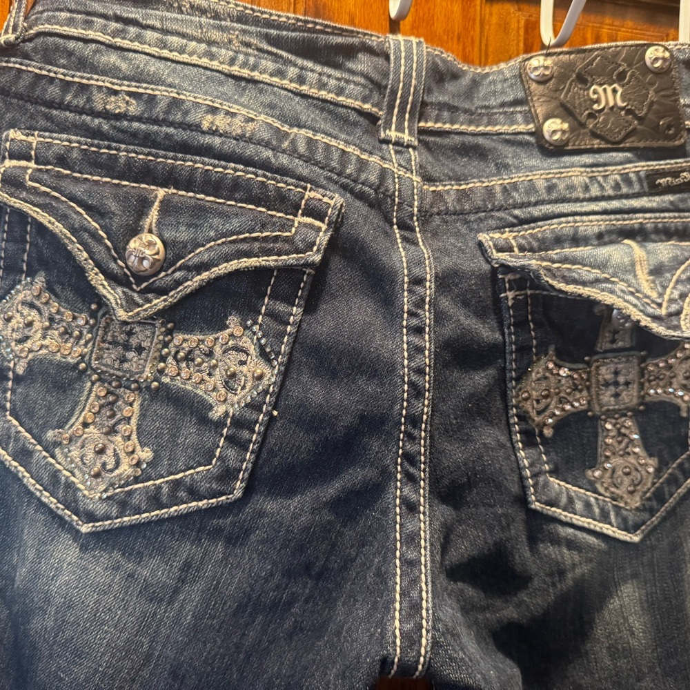Miss Me Blue Jeans with Ornate Stitching and Rhinestones